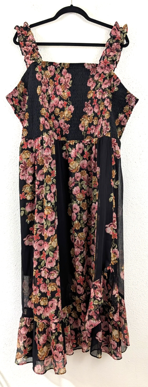Maurices sz 2X Midi length Shift Dress black floral print sleeveless tank 4351